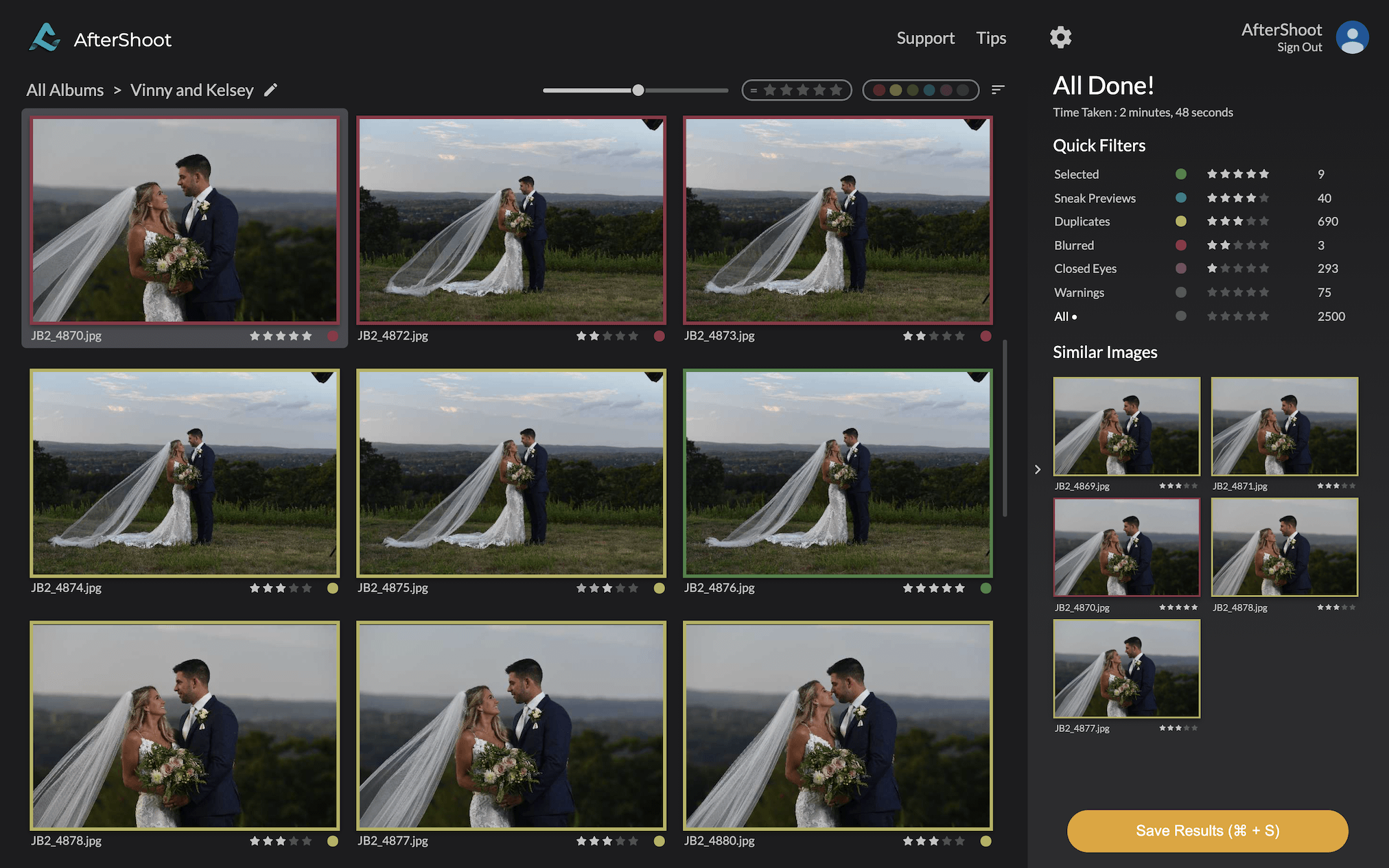 cull wedding photos quickly