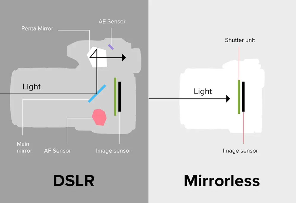difference between mirrorless vs dslr camera