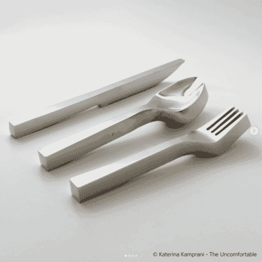 Uncomfortable UX represented by chunky impractical cutlery from the series "The Uncomfortable" by katerina kamprani