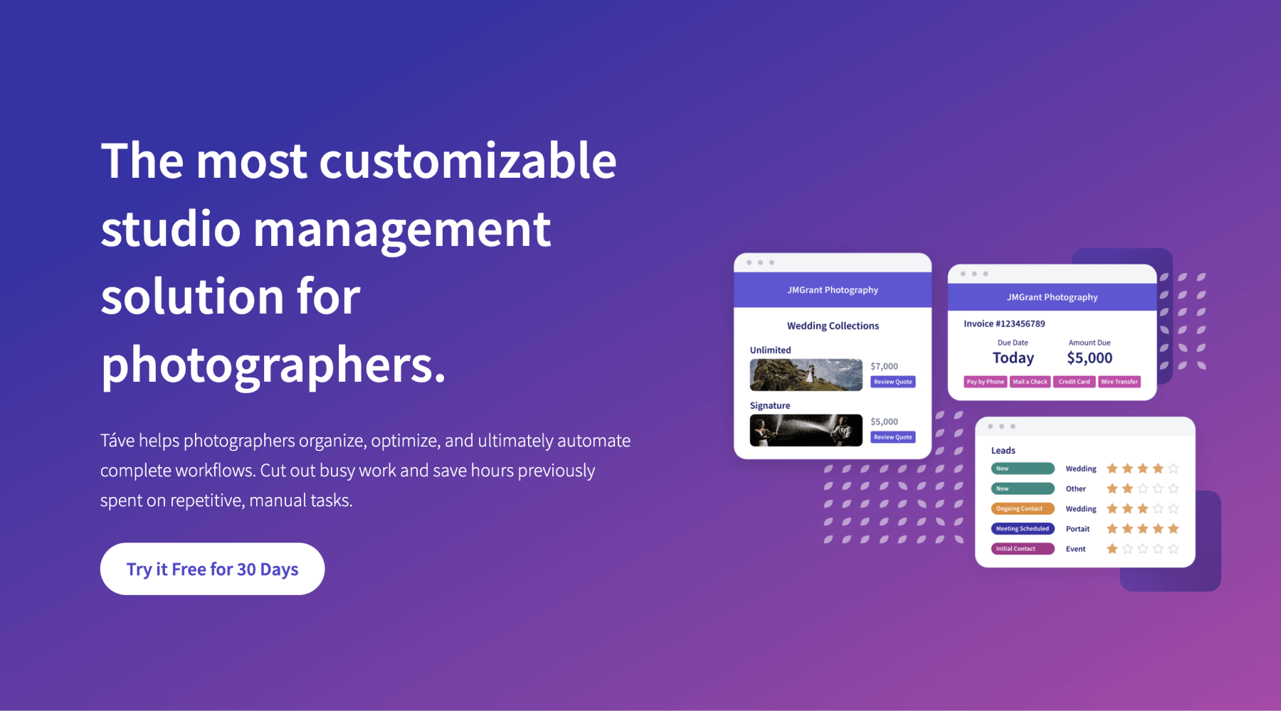 Tave is a comprehensive CRM for photographers