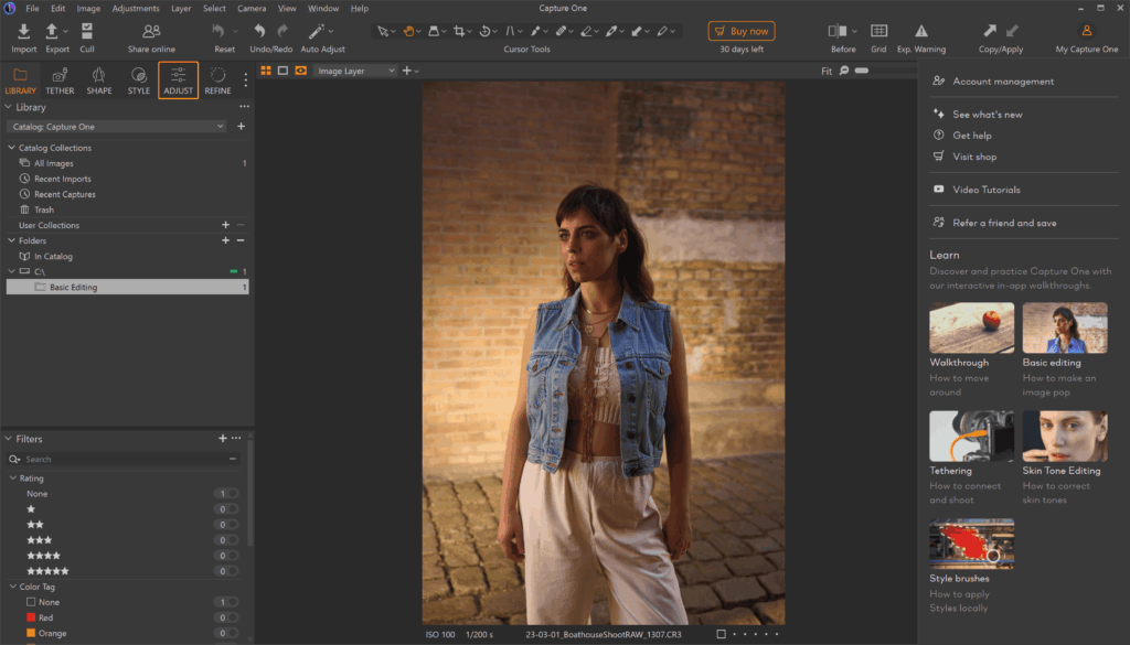 Capture one product screen