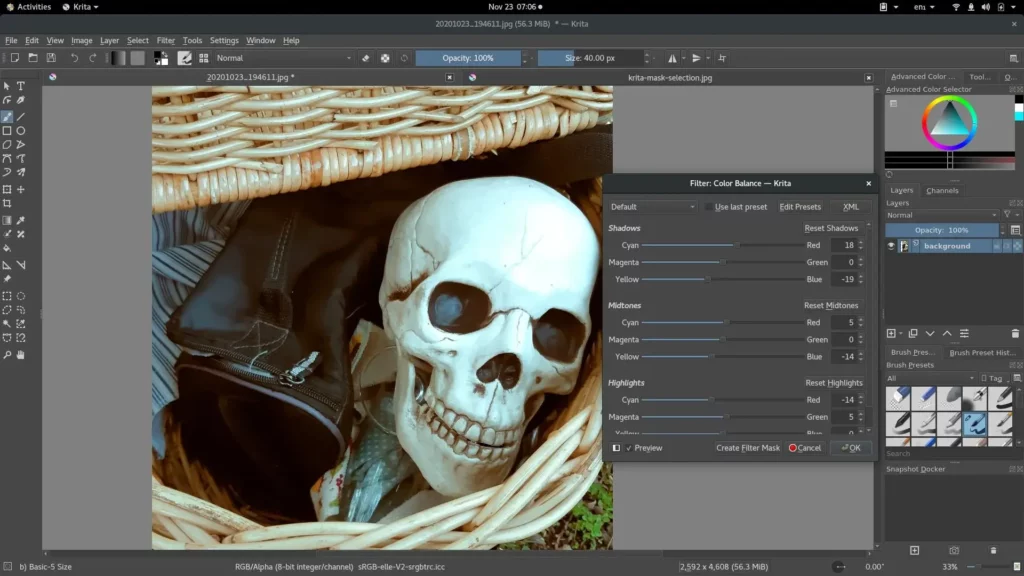 Krita, an optional tool for photographers to edit photos, product screen