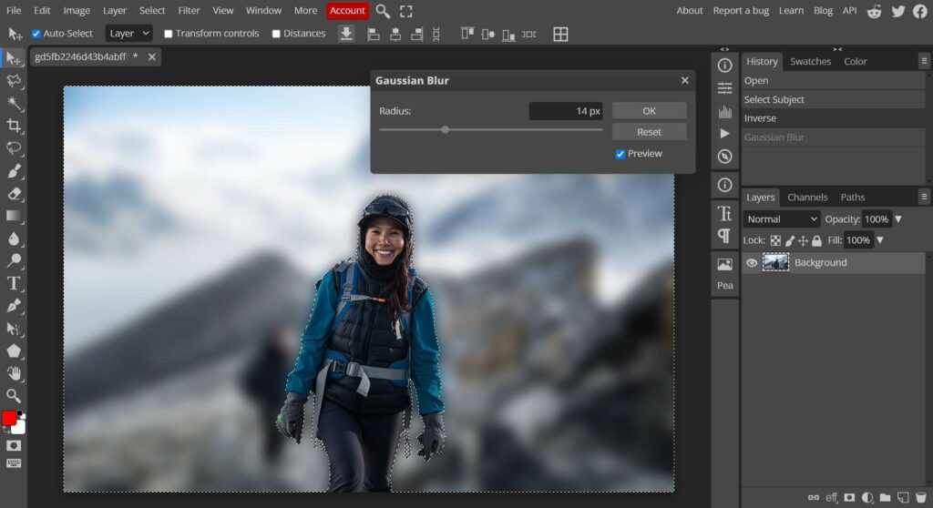Photopea editing software product screen