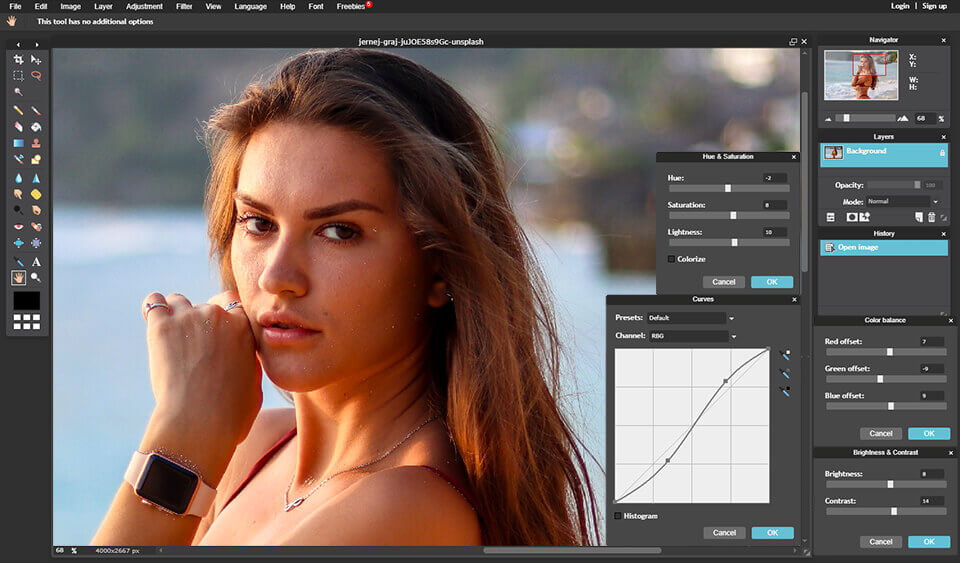 Pixlr editor product screen