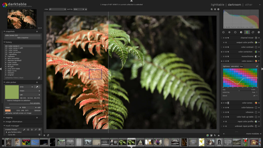 darktable photo editing software product screen