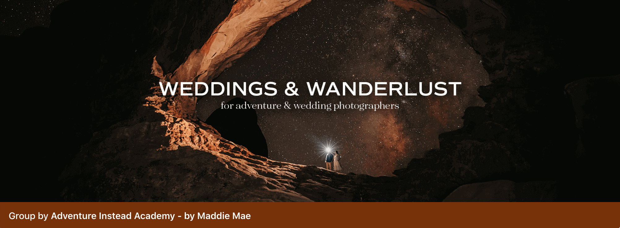 Photography group Facebook cover for Weddings & Wanderlust - Adventure Photographers