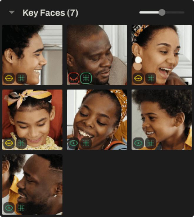 Close-up showing key faces in Aftershoot SELECTS
