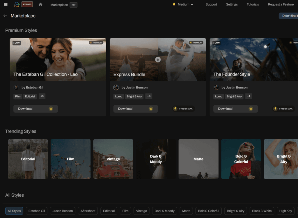 Aftershoot Marketplace, where AI Styles can be downloaded