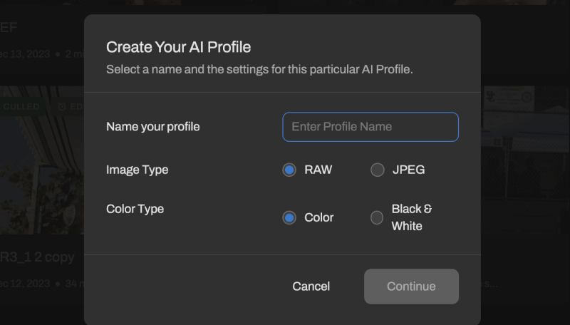 Create your AI profile screen in Aftershoot EDITS