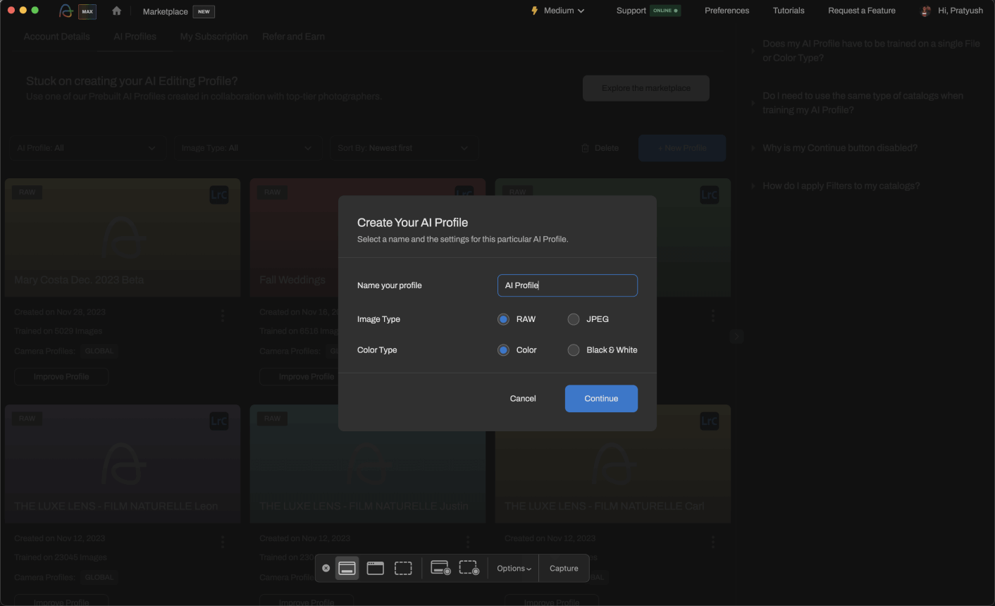 Creating an AI Profile in Aftershoot EDITS