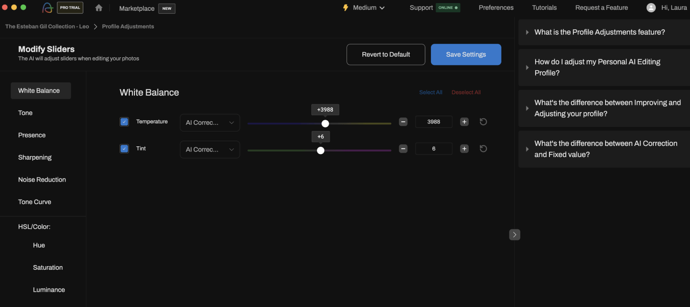 Aftershoot offers customizable settings to perfect your editing profile