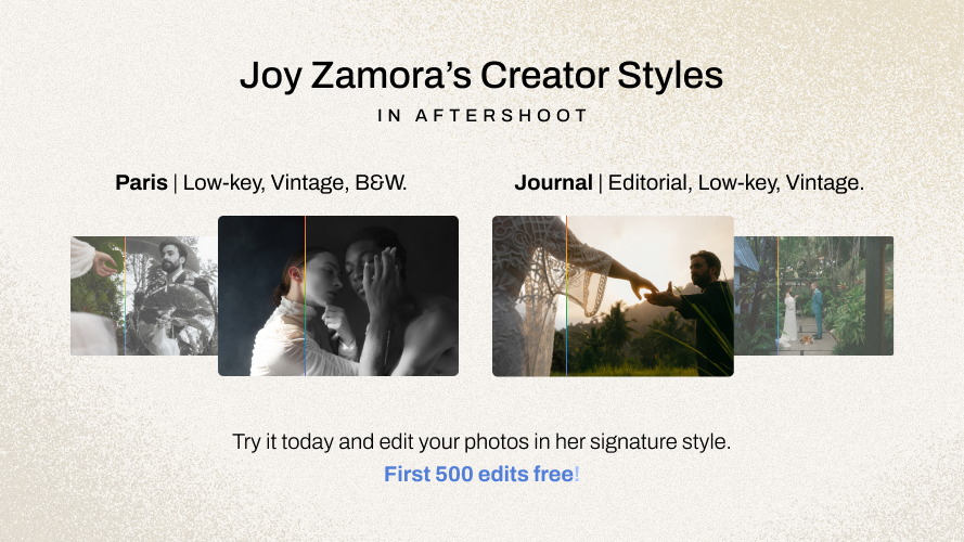 Joy Zamora, Wedding Photographer, Creator Styles in Aftershoot Edits 2.0