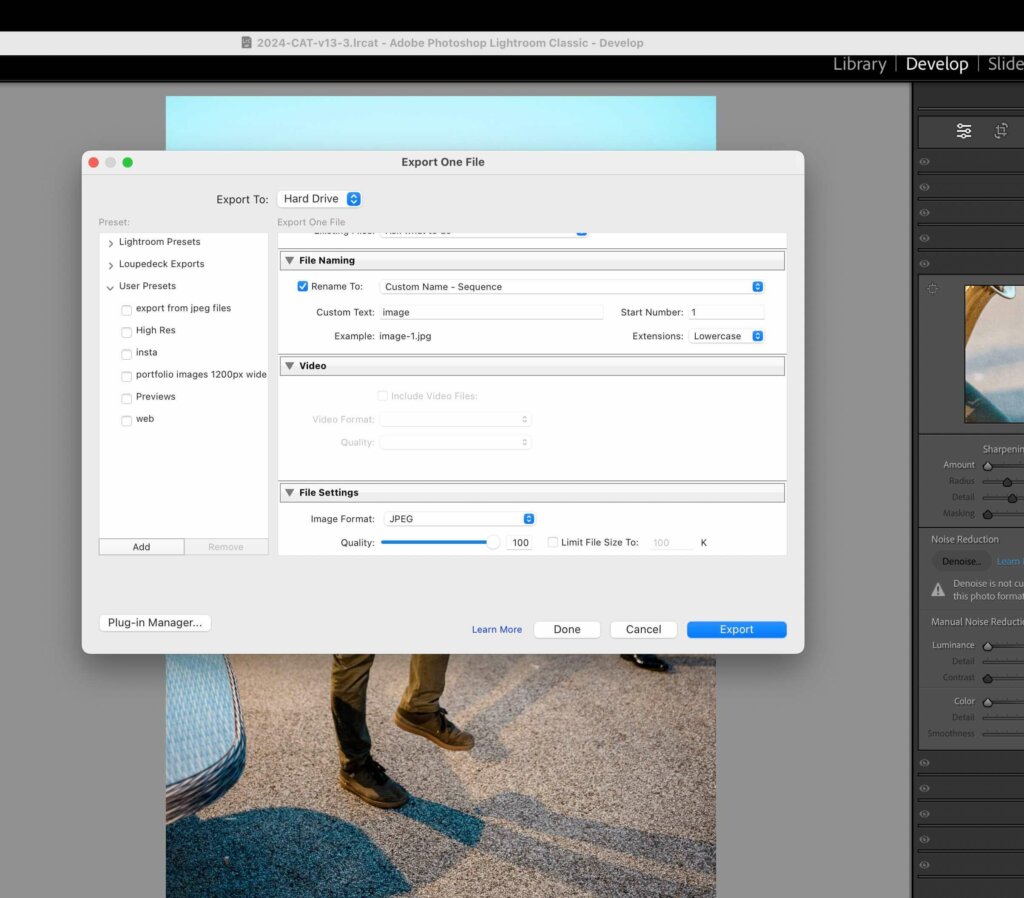 Exporting edited images from Lightroom