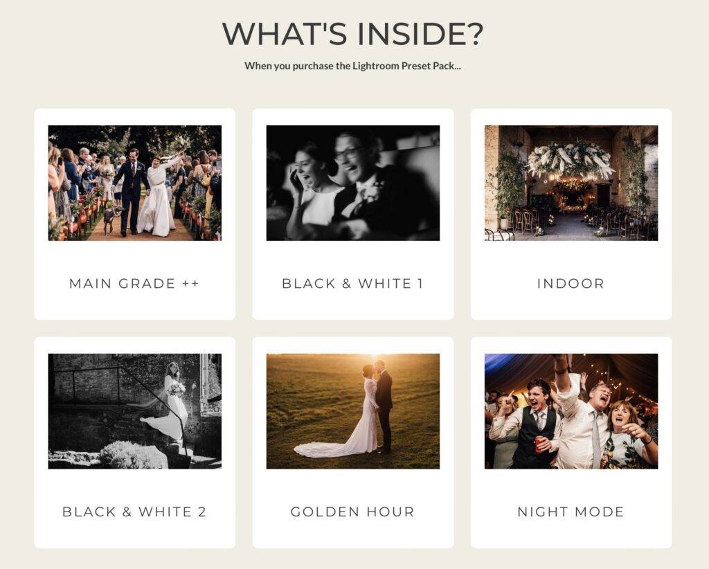 Sam Docker's wedding lightroom presets