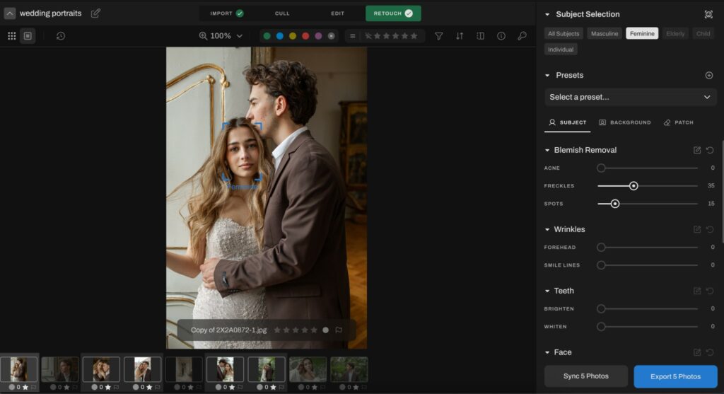 sync retouching settings