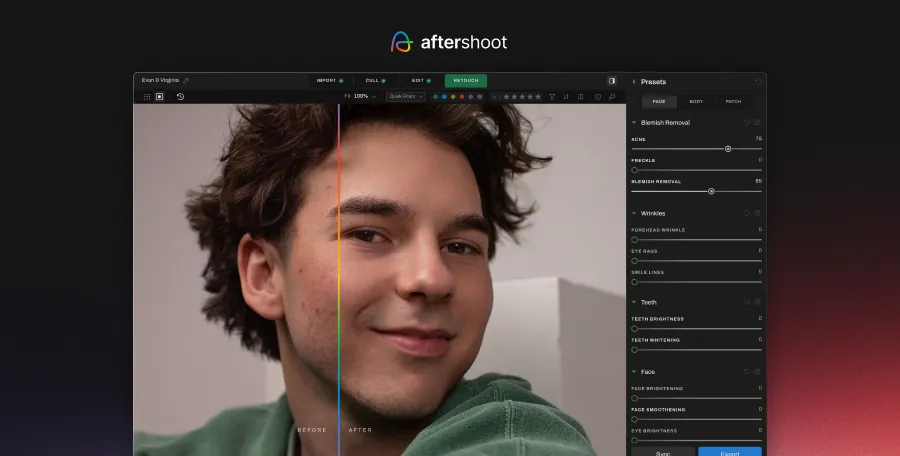 Aftershoot blemish removal before and after image