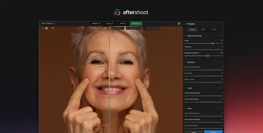 Aftershoot Retouching for wrinkle reduction