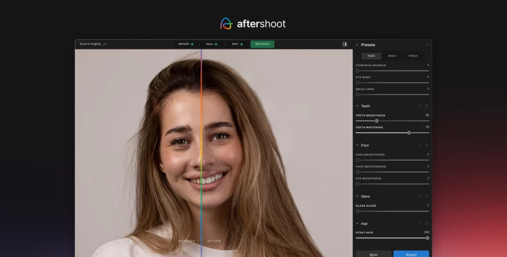 Teeth brightening and whitening Aftershoot Retouching feature overview