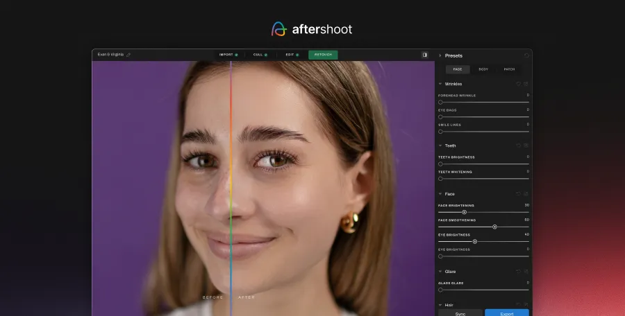 Facial features enhancement with Aftershoot Retouching