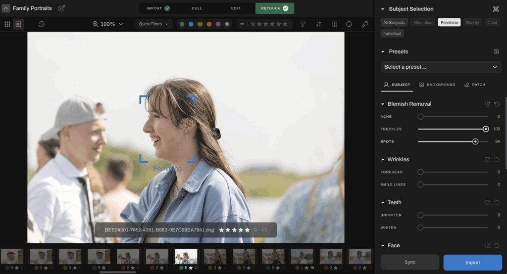 move to retouch tab
