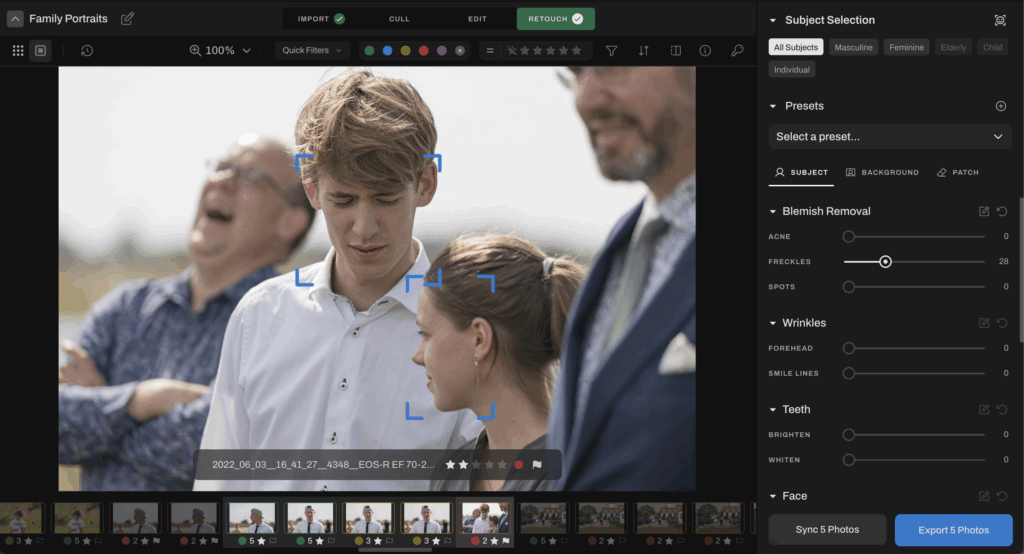 sync retouching settings