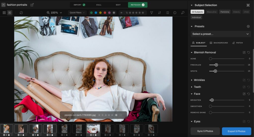 Sync retouching settings