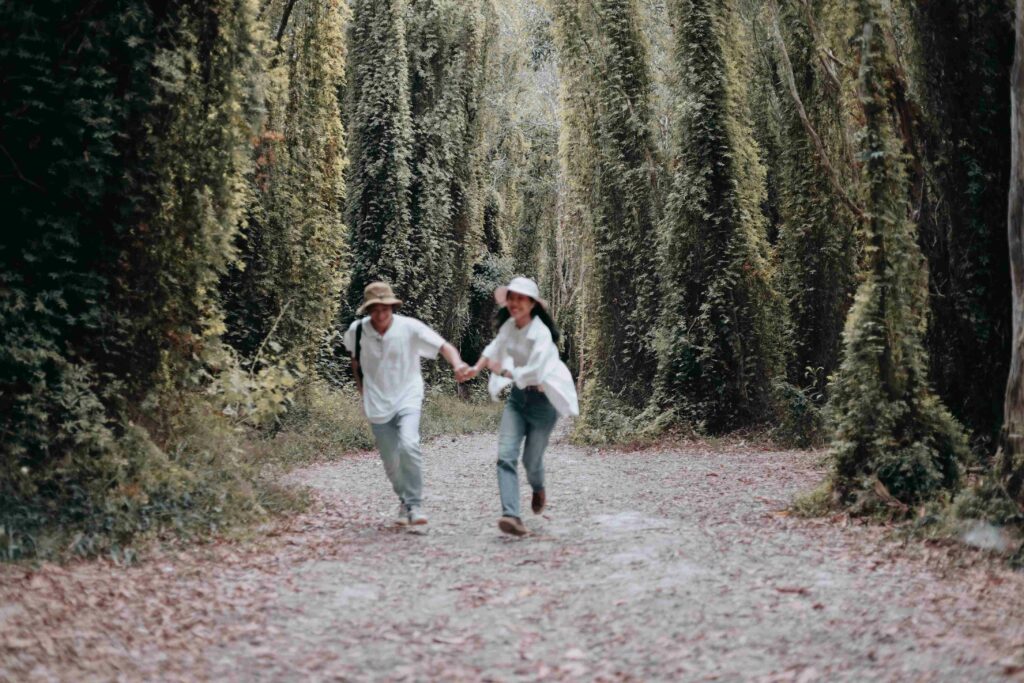Hold hands and walk slowly toward me.