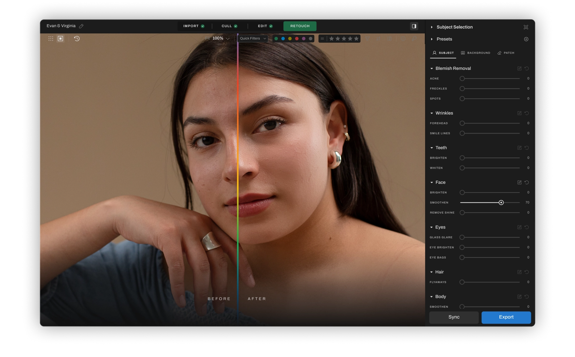 AI Retouching Visual before after