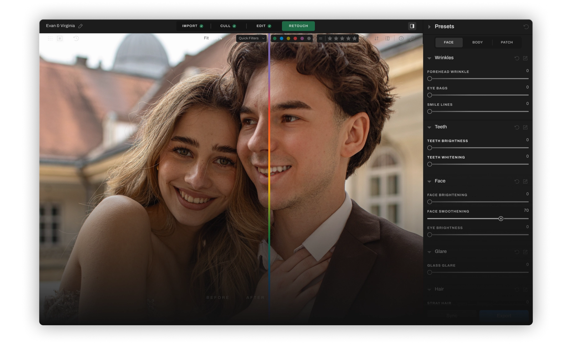 AI Retouching dashboard