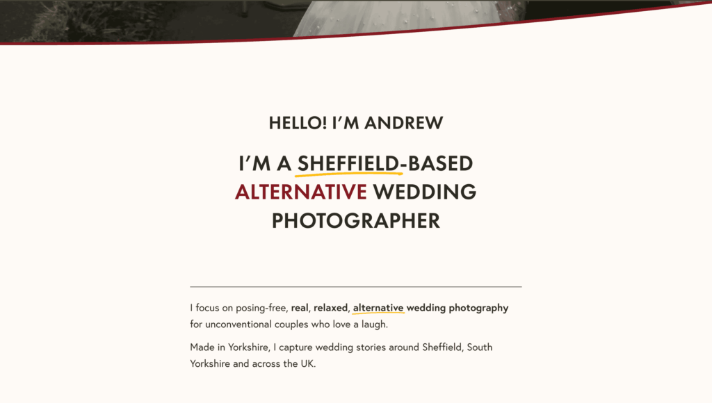 Andrew heeley's website for photography websites inspiration