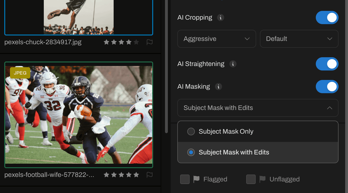 Subject masking settings in Aftershoot for Sports photography  editing