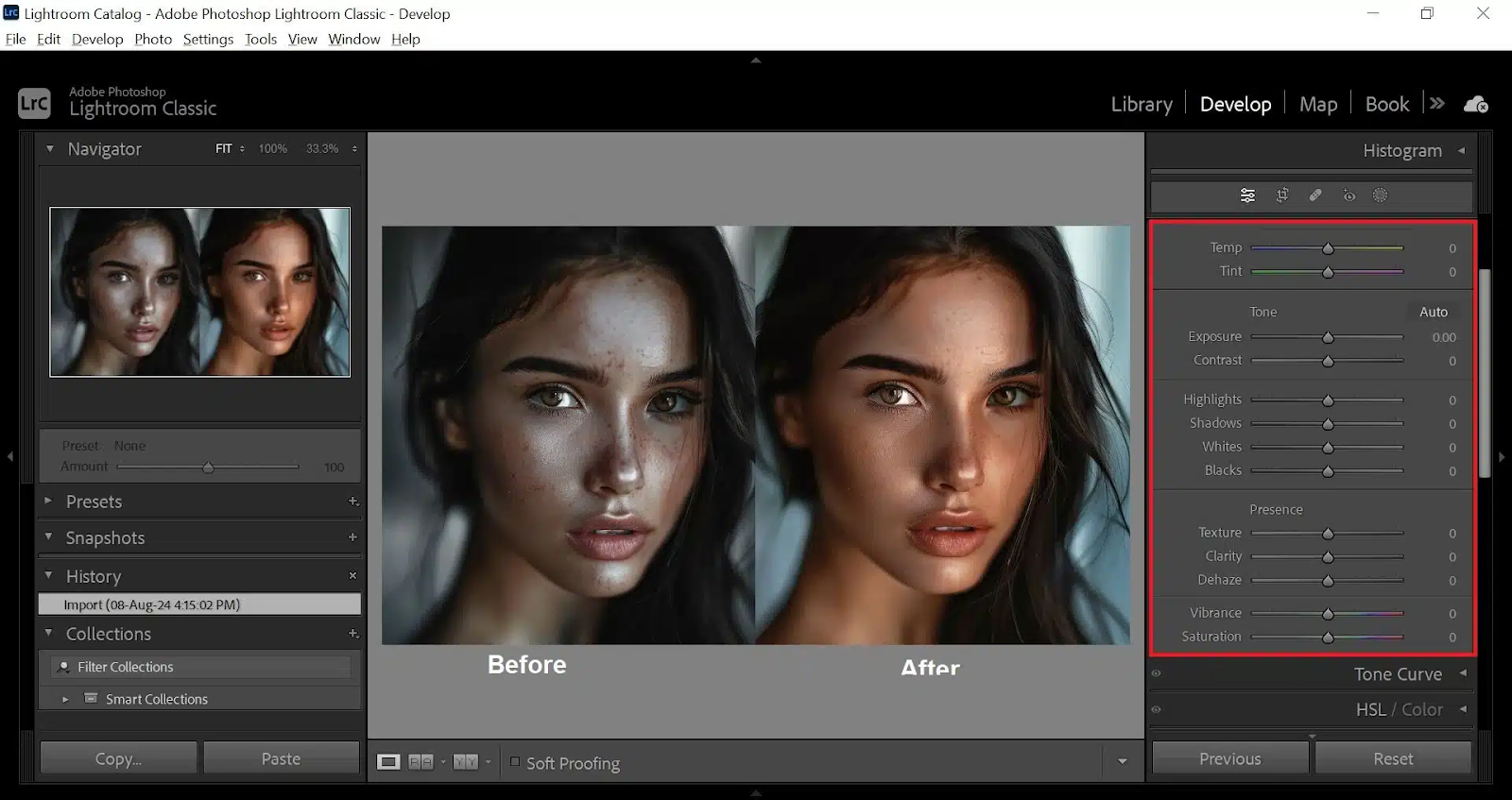 Lightroom editing software product screen