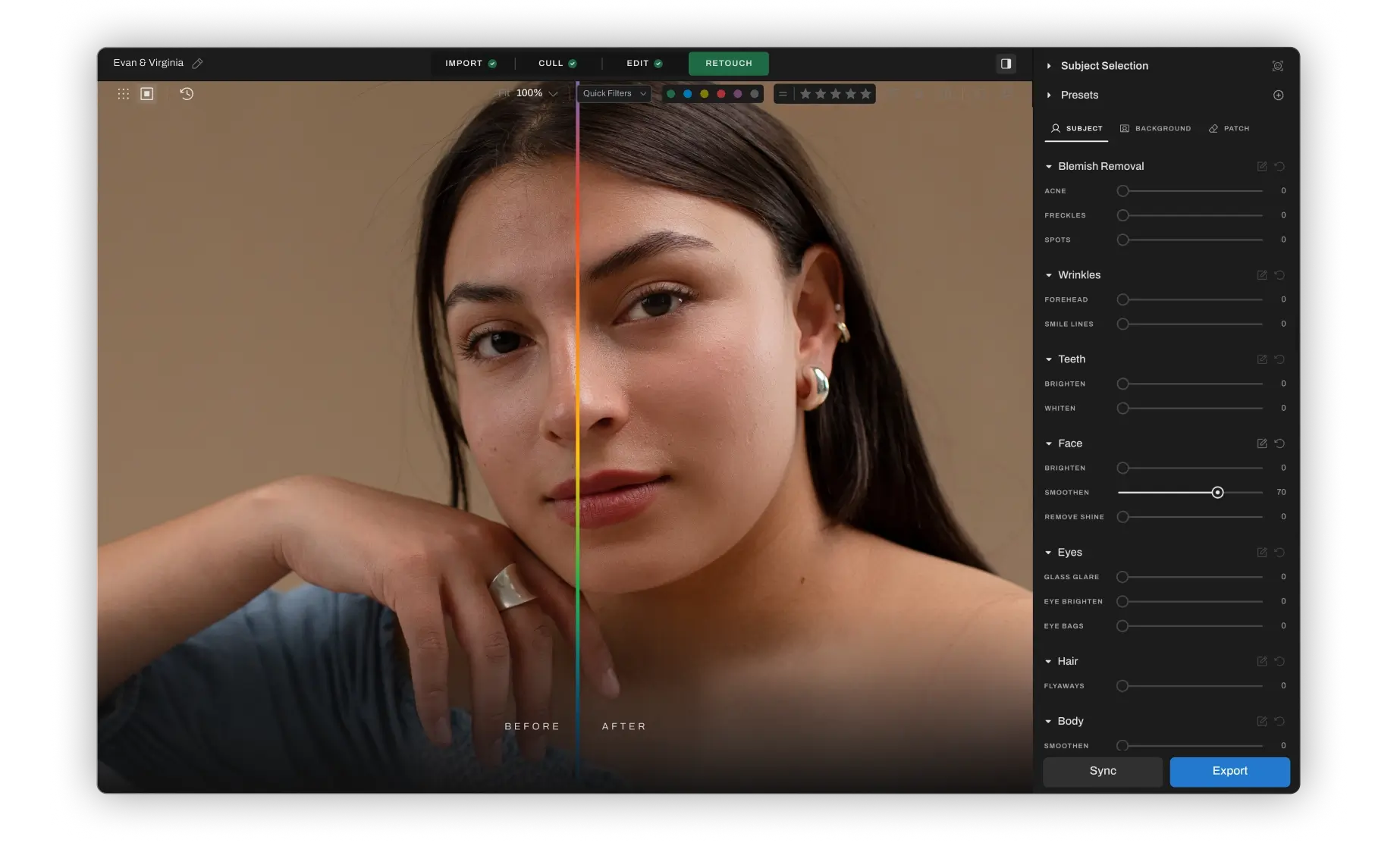 AI Retouching Visual before after
