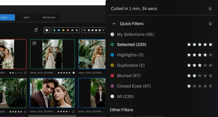 photo culling dashboard
