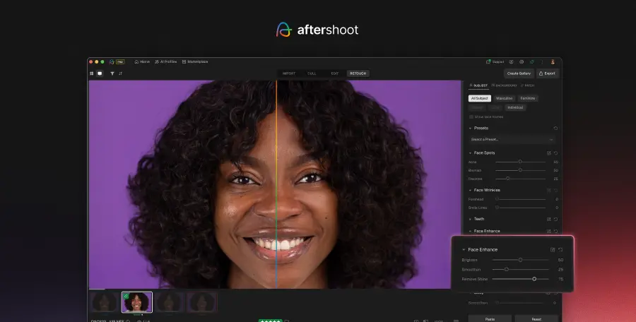 Face Shine Slider - Aftershoot AI Retouching