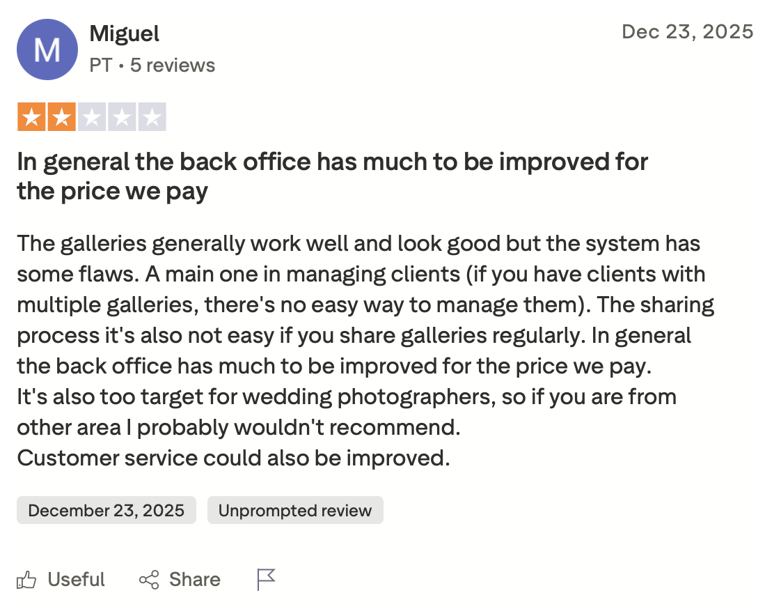 Pic-time review on Trust Pilot