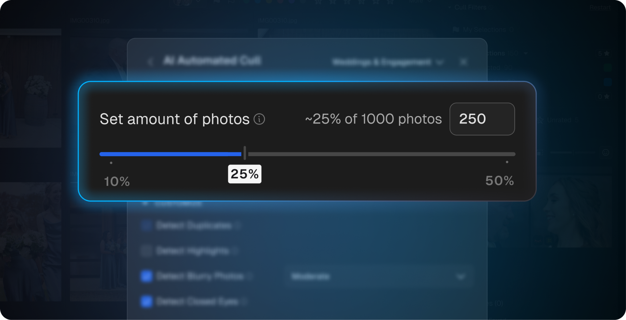 See how setting a target photo count upfront saves hours of culling while preserving complete event coverage with Aftershoot's Cull to Target
